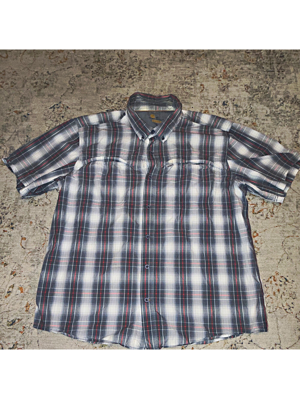 Carhartt Force Men's Plaid Woven Short Sleeve Button-Down Shirt XL Pockets A332